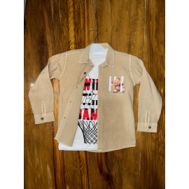 4-8 Yaş Tişört Gömlek Kombini Vizon (Beden: 5)