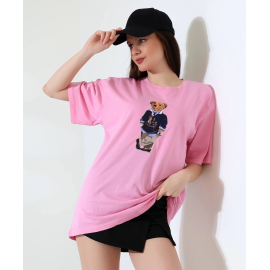 Ayıcıklı Oversize Tişört Pembe (Beden: S)