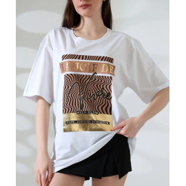 Varak Çizgili Oversize Tişört Beyaz (Beden: S)