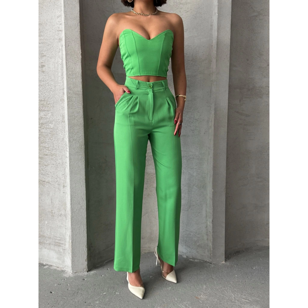 Palazzo Pantolonlu Alt Üst Takım Yeşil (Beden: M)