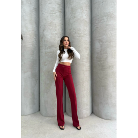 Önü Cumalı İthal Krep Pantolon Bordo (Beden: M)