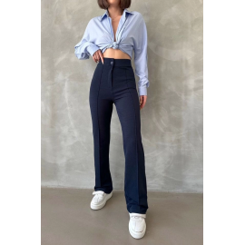 Önü Cumalı İthal Krep Pantolon Lacivert (Beden: M)