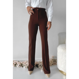 Önü Cumalı İthal Krep Pantolon Kahve (Beden: M)