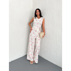 Sırt Dekolteli Keten Beyaz Tulum S1036 (Beden: M)