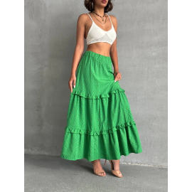 Fırfırlı Brodeli Astarlı Uzun Etek Yeşil S255047 (Beden: Xl)