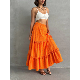 Fırfırlı Brodeli Astarlı Uzun Etek Turuncu S255047 (Beden: L)