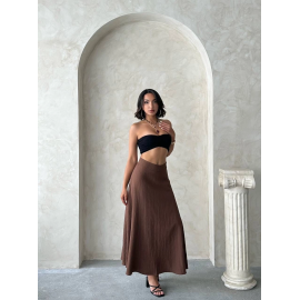 Uzun Astarlı Etek S255043 Kahve (Beden: L)