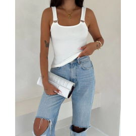 Ottoman Toka Askılı Bluz Beyaz S4194 (Beden: S)