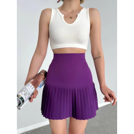 Altı Pliseli Mini Etek Mor S24705 (Beden: M)