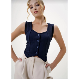 Krep Kumaş Düğmeli Yelek Lacivert S3395 (Beden: Xl)