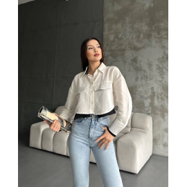 Çift Renkli Kısa Gömlek Krem S4021 (Beden: 38)