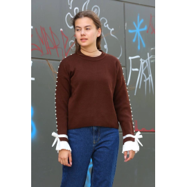 Boncuklu Bile Detaylı Kazak Kahve (Beden: Standart)