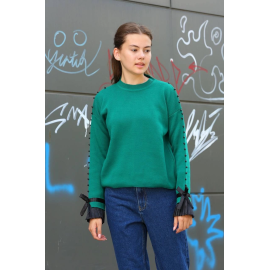 Boncuklu Bile Detaylı Kazak Petrol Yeşili (Beden: Standart)