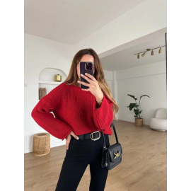 Salaş Delik Detaylı Kazak Kırmızı (Beden: Standart)