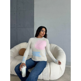 Bıyıklı Triko Kazak Beyaz (Beden: Standart)