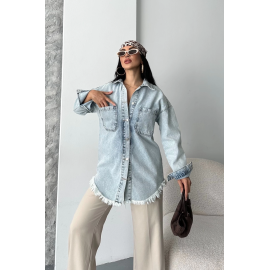 Cepli Püsküllü Kar Yıkama Kot Ceket Mavi D2515 (Beden: 40)