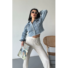 Çift Kapaklı Püsküllü Crop Buz Mavi D2002 (Beden: L)