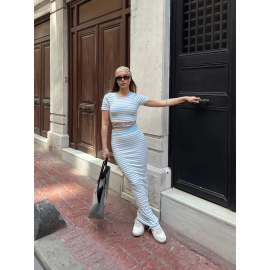 Çizgili Etekli Takım Mavi S3609 (Beden: L)