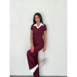 Ottoman Kumaş Beyaz Gömlek Yaka Takım S4142 Bordo (Beden: M)