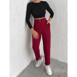 Örme Krep Pantolon Çift Düğmeli Bordo (Beden: S)