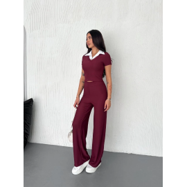 Ottoman Kumaş Beyaz Gömlek Yaka Takım S4142 Bordo (Beden: M)