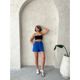 Armalı Keten Şort Saks Mavisi S251003 (Beden: L)