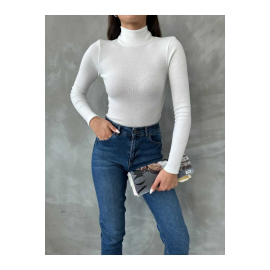 Balıkçı Yaka Dar Kesim Kaşkorse Kazak Beyaz (Beden: M)