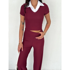 Ottoman Kumaş Beyaz Gömlek Yaka Takım S4142 Bordo (Beden: M)