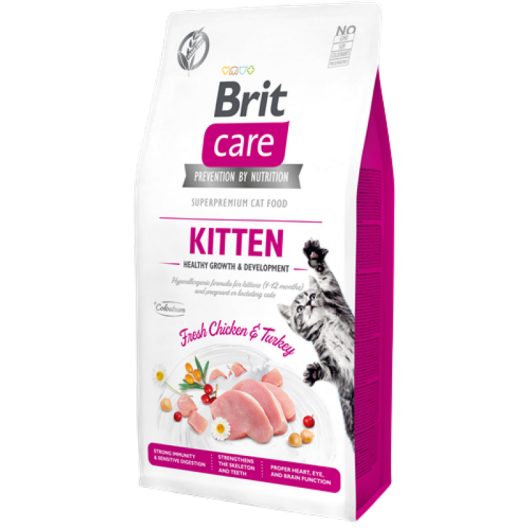Brit Care 7 kg Yavru Kediler, Hamile Veya Emziren Kediler İçin, Tahılsız, Hipoalerjenik, Taze Tavuk Ve Hindi Etli Kuru Mama 
