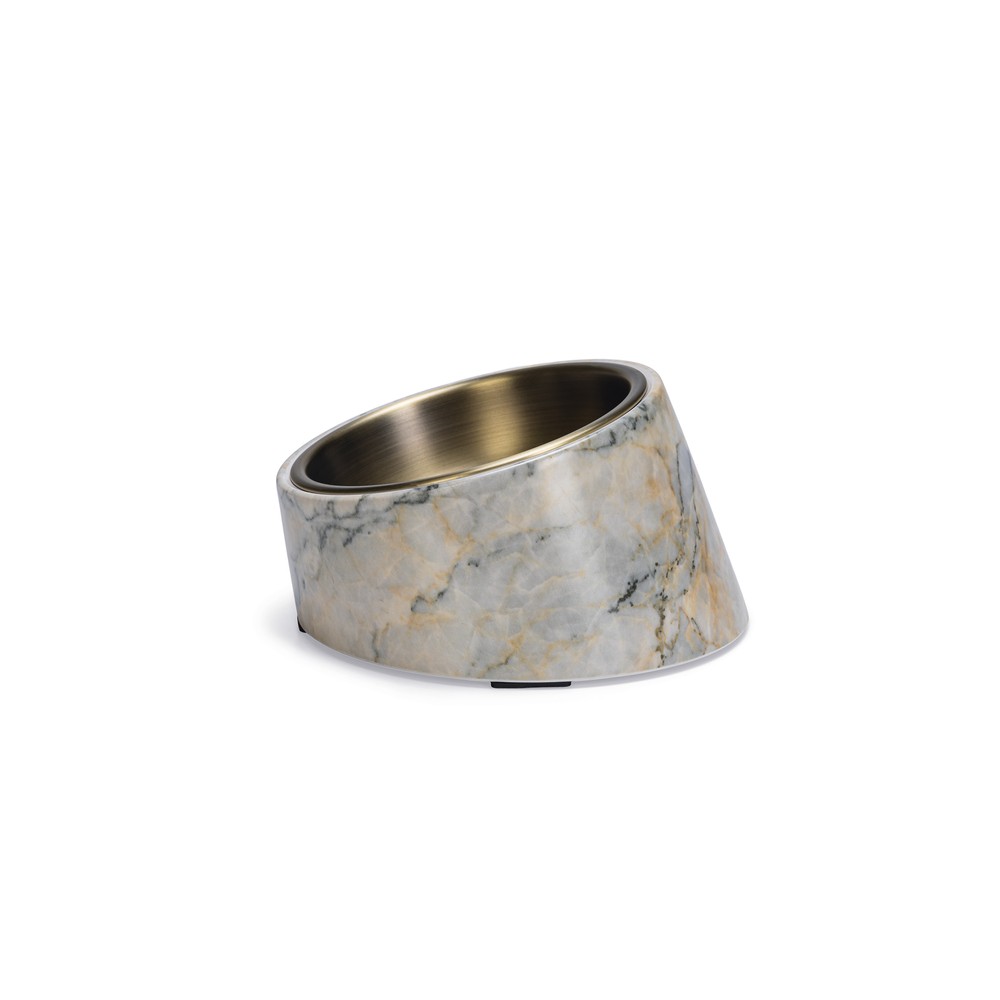Beeztees DBL Kedi Mama Su Kabı, Paslanmaz Çelik, Bej Mermer Görünümlü, 14,5x3,3x7,6cm, 160ml