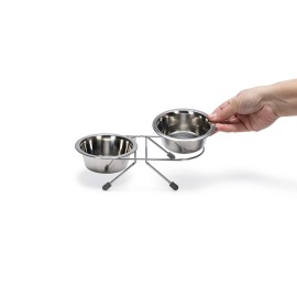 Beeztees Köpek İkili Mama Su Kabı, Paslanmaz Çelik, 11Cm, 2X180Ml