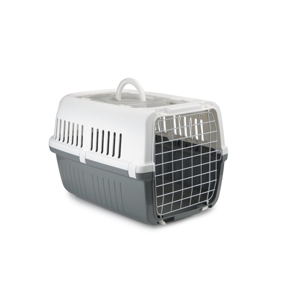Beeztees Köpek veya Kedi Taşıma Kabı, Çift Girişli, Gri/Beyaz, 55x35x34cm