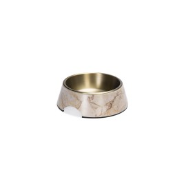 Beeztees DBL Köpek Mama Su Kabı, Mat Altın Rengi Paslanmaz Çelik, Bej Mermer Görünümlü, 17,5cm, 350m