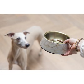 Beeztees DBL Köpek Mama Su Kabı, Mat Altın Rengi Paslanmaz Çelik, Bej Mermer Görünümlü, 17,5cm, 350m
