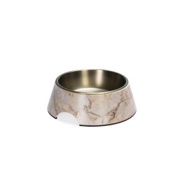Beeztees DBL Köpek Mama Su Kabı, Mat Altın Rengi Paslanmaz Çelik, Bej Mermer Görünümlü, 22cm, 700ml