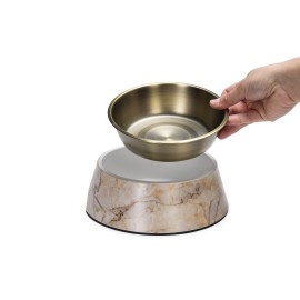 Beeztees DBL Köpek Mama Su Kabı, Mat Altın Rengi Paslanmaz Çelik, Bej Mermer Görünümlü, 22cm, 700ml