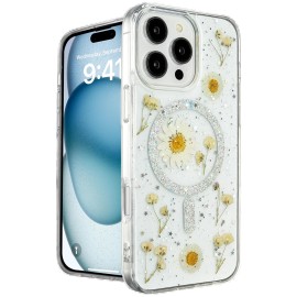 Newface Iphone 16 Pro Max Kılıf Daisy Simli Magsafe Kapak - Gümüş