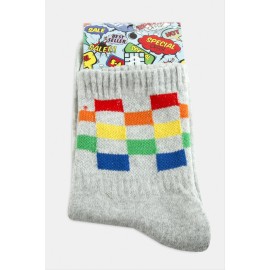 Satranç Desenli Kolej Çorap 8X28-Gri