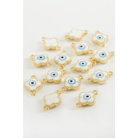 Çiçek Çift Kulplu Mineli Bileklik ve Kolye Ucu Aparatı 1 Adet-Beyaz