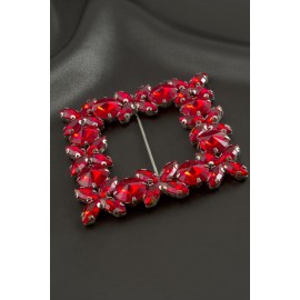 Çiçek Kare Taşlı Kemer Tokası-Kırmızı