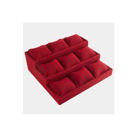 3 Basamaklı Keten Kumaş Yastıklı Stand-Kırmızı