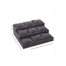 3 Basamaklı Keten Kumaş Yastıklı Stand-Gri