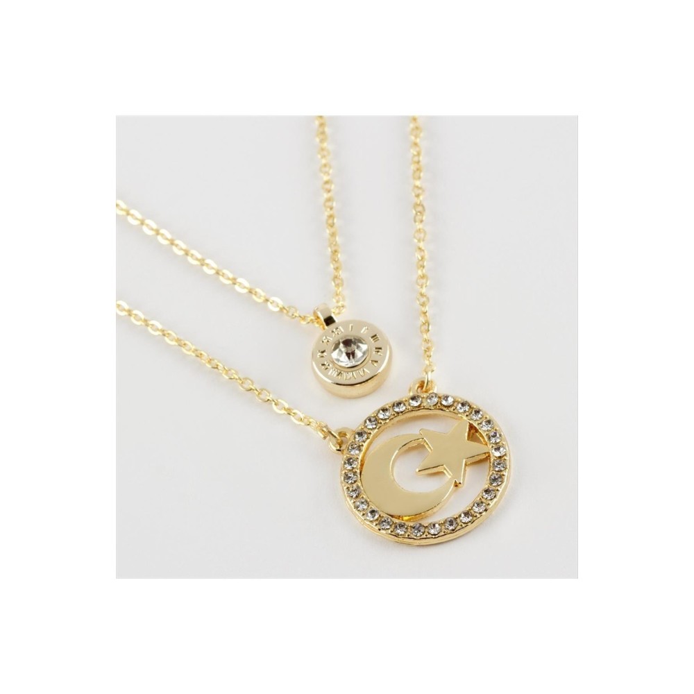 Ay Yıldız Figürlü Yeni Sezon İkili Kolye-Sarı