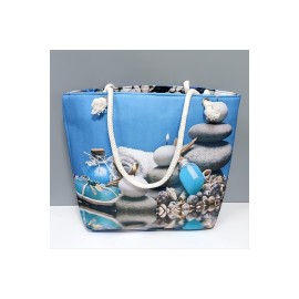 Deniz Taşları Desenli Plaj Çantası-Mavi