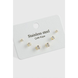 6 Adet Zirkon Tek Taşlı Çelik Küpe-Sarı