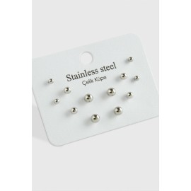 12 Adet Top Çelik Küpe-Gümüş Rengi