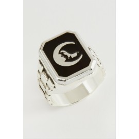 Ay Kurt Metal Erkek Yüzük-Siyah