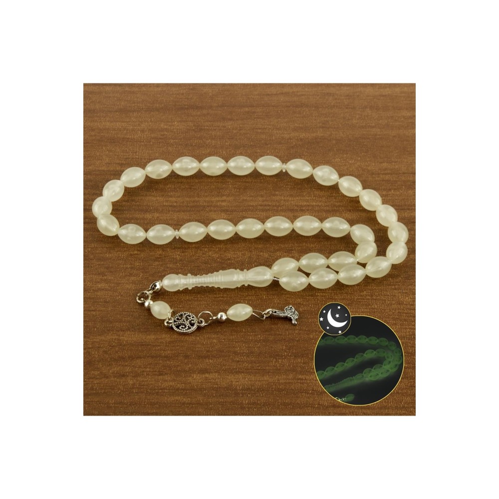 Oval Kesim Tombul Fosforlu Tesbih 8X10 mm-Fosfor Yeşil