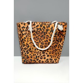 Leopar Desenli Plaj Çantası-Kahverengi