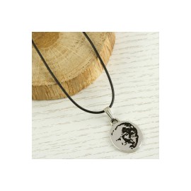 Atatürk Metal Vinlex Deri Kolye-Gümüş Rengi